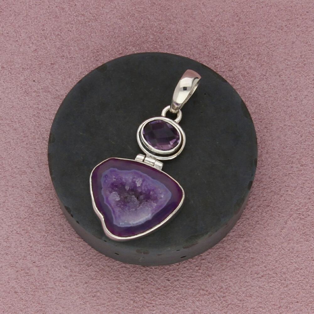 sterling silver faceted amethyst druzy pendant